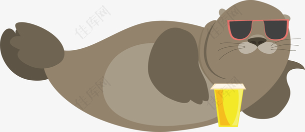 矢量图喝果汁的海狮