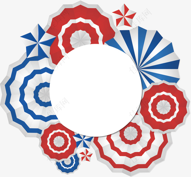 红白蓝折纸花纹标题框