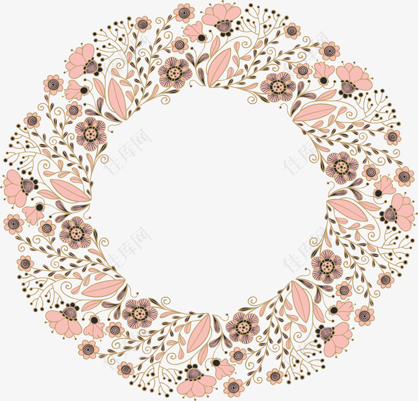 复古风粉色花纹花环