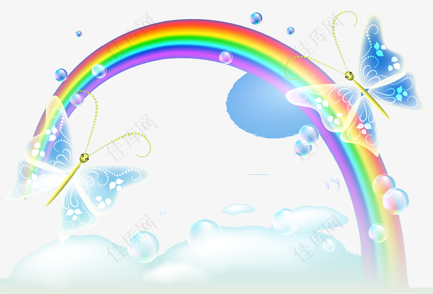 彩虹与水晶蝴蝶卡通素材