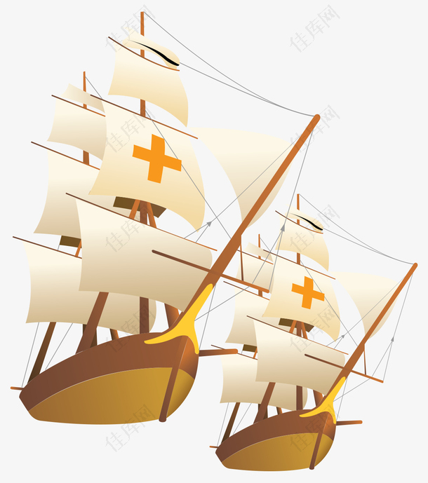 卡通手绘古代帆船