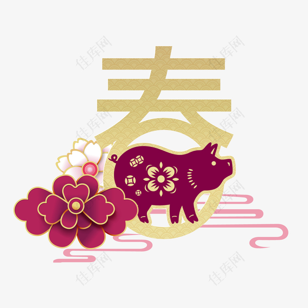 金色猪年春节主题元素