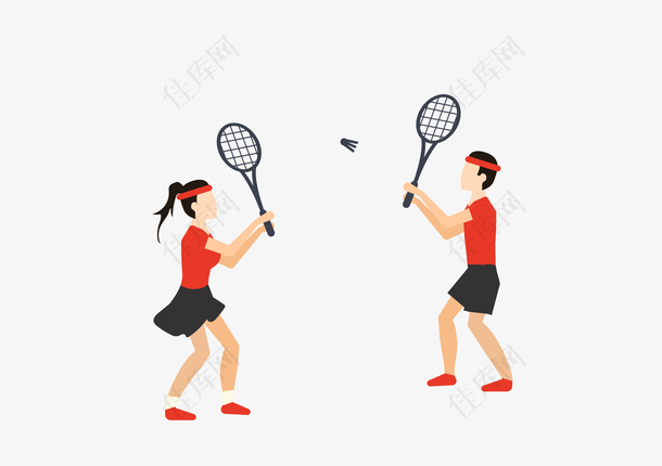 卡通男女双打羽毛球运动会矢量元素