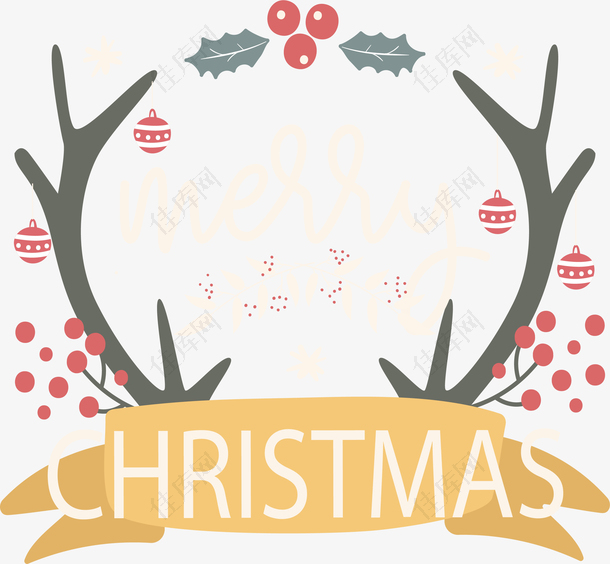 圣诞节鹿角树枝标题框