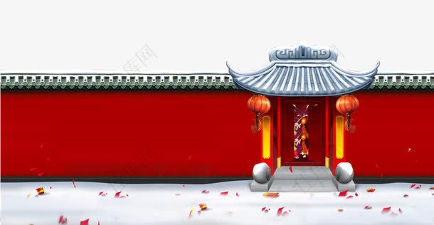 2022虎年春节喜庆大红色墙面门庭