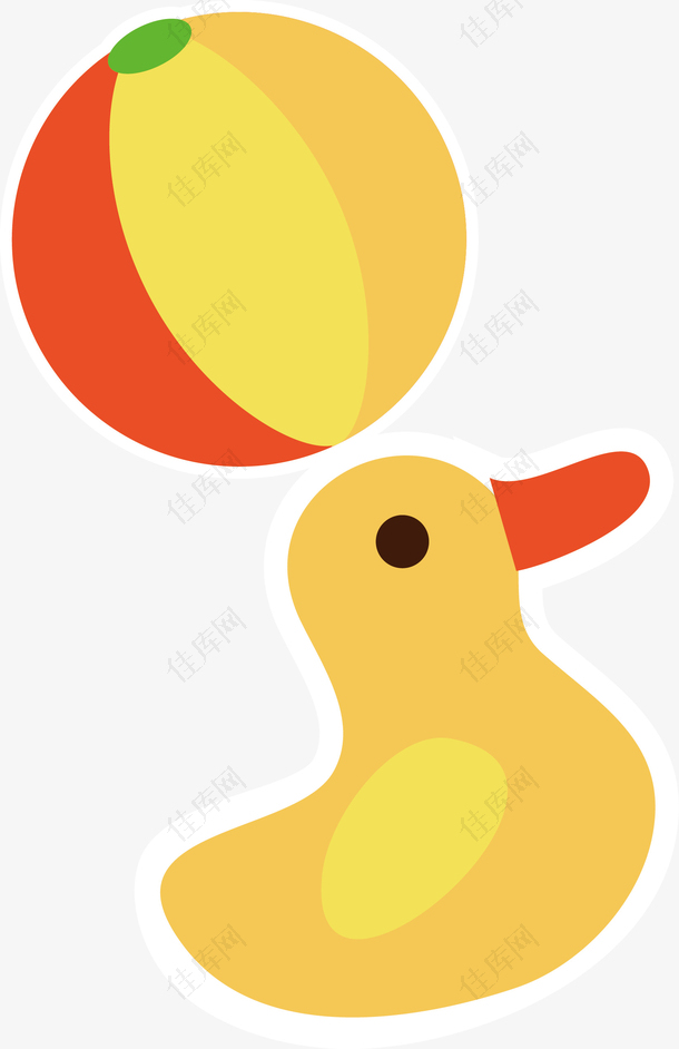 头顶球的黄鸭子圆形图标矢量图