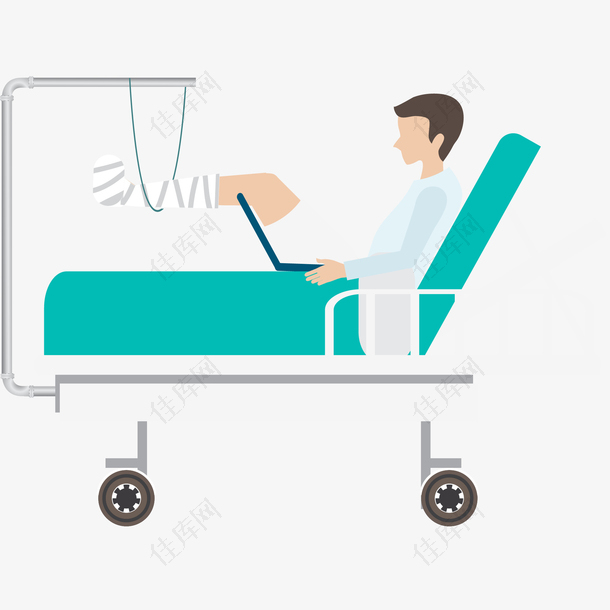 病人躺床上上网插画