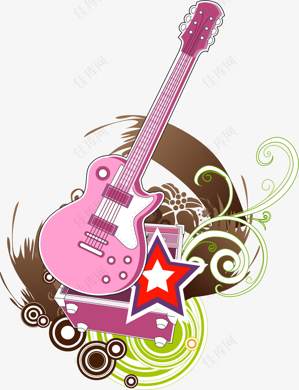 抽象粉色吉他五角星图案