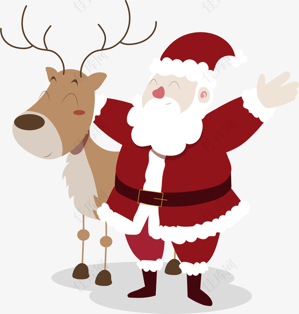 可爱圣诞老人和驯鹿
