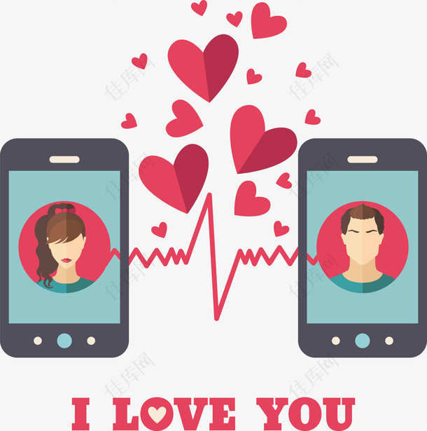 矢量浪漫爱心手机