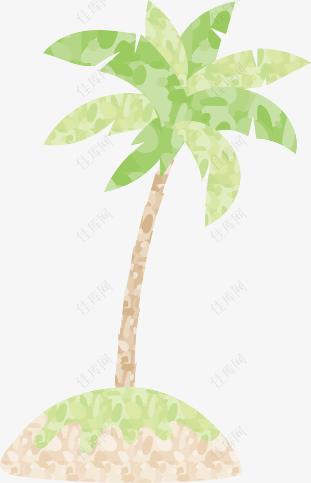 矢量图水彩绿色的椰树