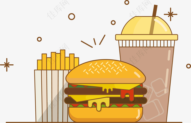 卡通手绘汉堡与薯条