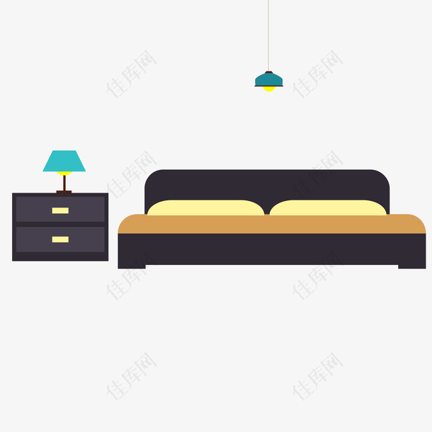 卡通扁平化卧室的床设计