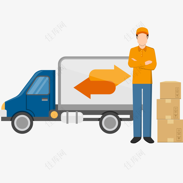 货车和送货员插画