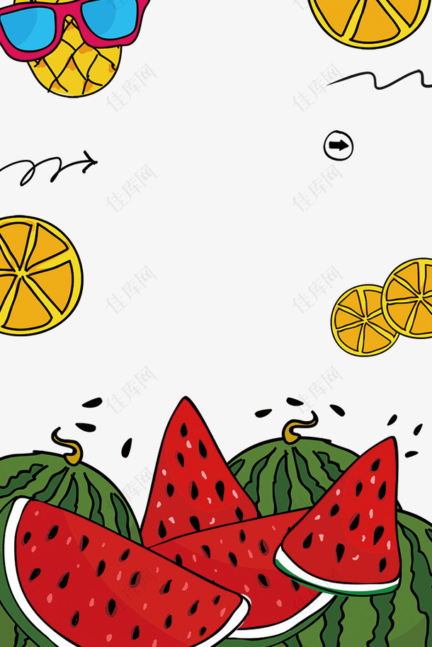 夏日手绘小清新水果边框