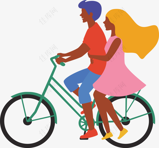 手绘骑自行车的情侣