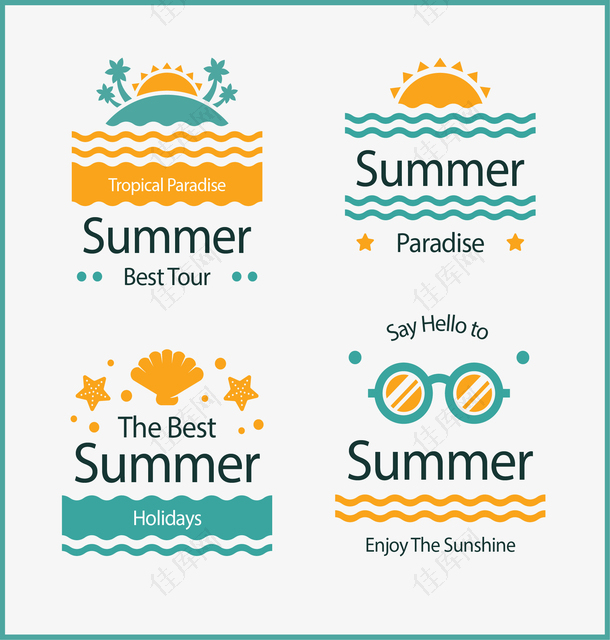 4款创意夏季假期艺术字标签矢量