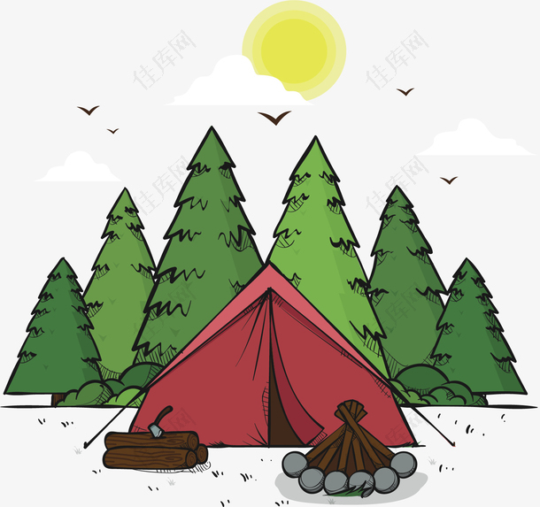 手绘树林露营帐篷