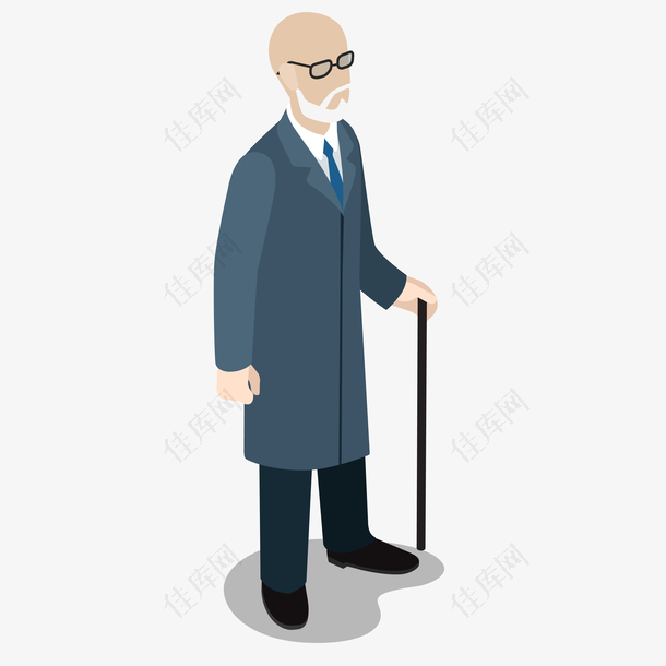 老人拄拐杖站立素材图案