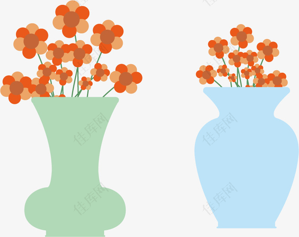 矢量扁平花瓶与花朵