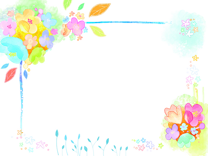 蓝色手绘清新花朵边框背景