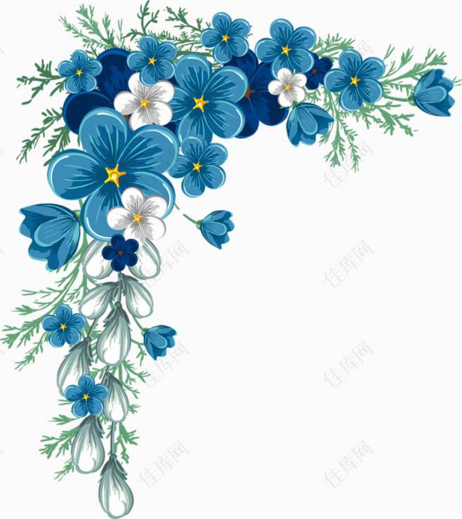 蓝色的花朵卡通手绘