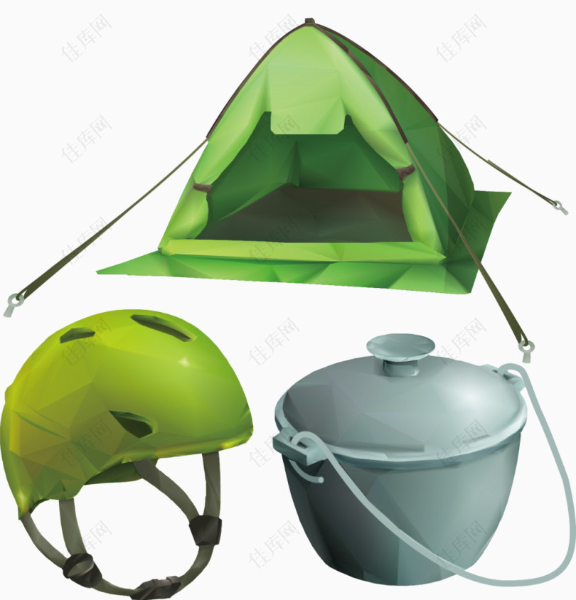 帐篷头盔汤锅水彩图标元素