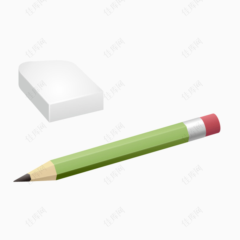 绿色质感铅笔白色橡皮