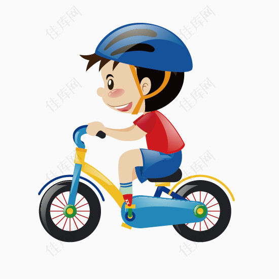 卡通手绘骑自行车的男孩