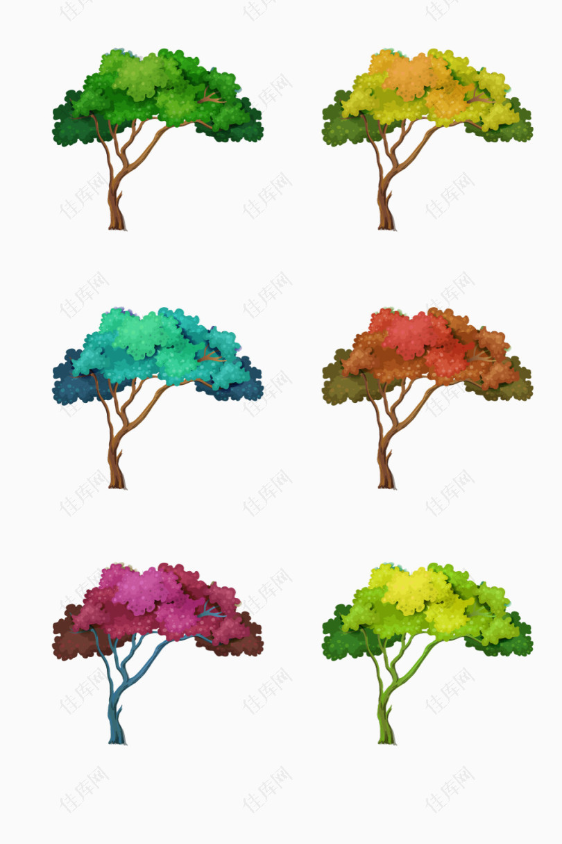 不同颜色大树树木