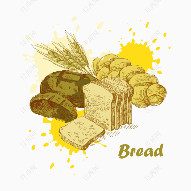 水彩面包和粮食