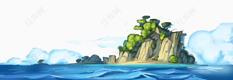 手绘卡通海洋小岛