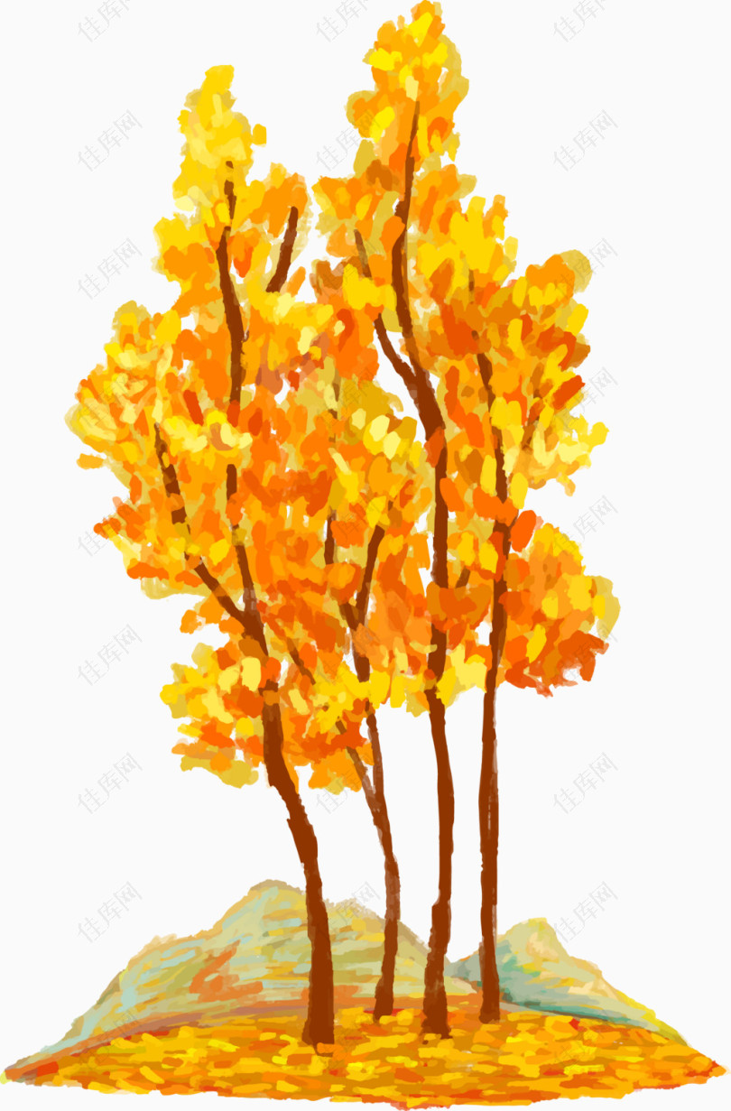 卡通手绘枯黄树木装饰