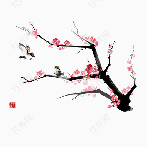 卡通手绘古风樱花树枝