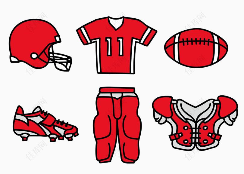 红色活力橄榄球运动套装集合