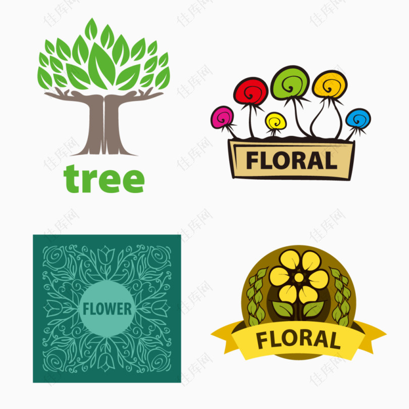 卡通树花卉logo设计
