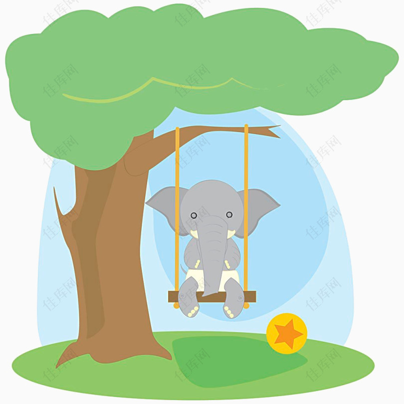 卡通树下的大象