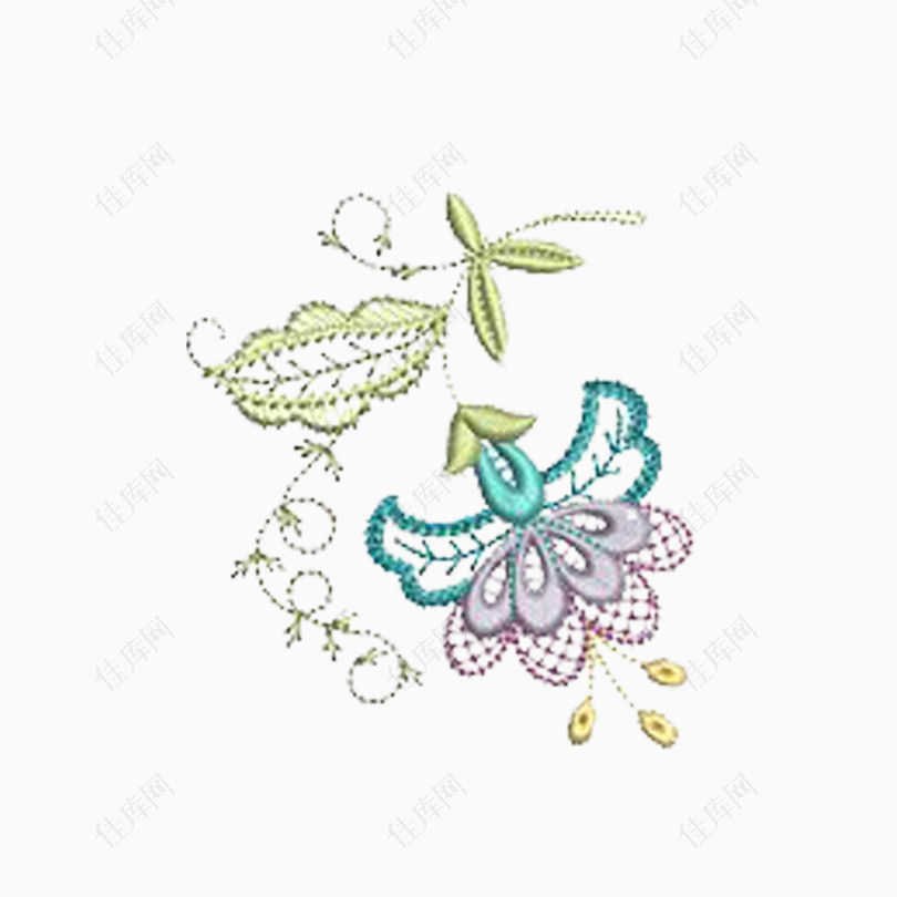 花朵豆荚刺绣图案