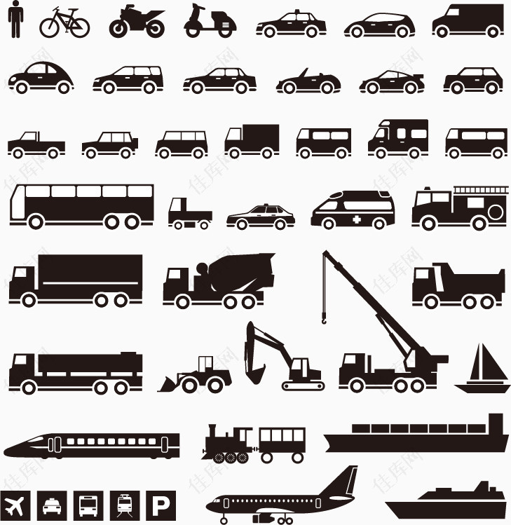 交通运输工具图标矢量素材