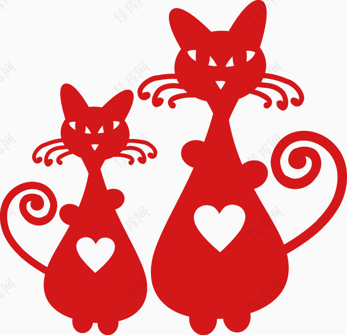 红色猫咪情人节元素