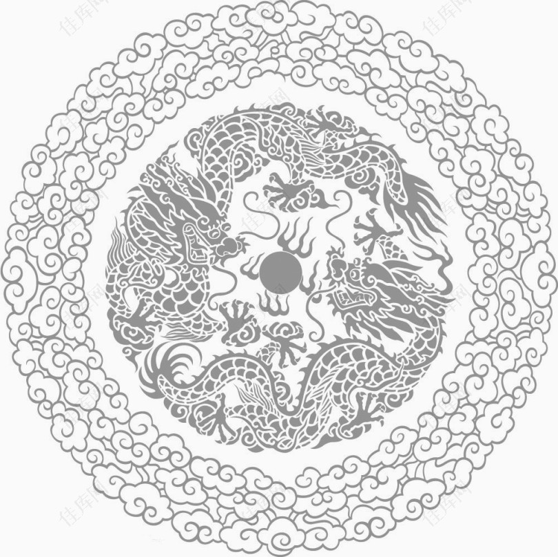 中国传统龙纹环形图案