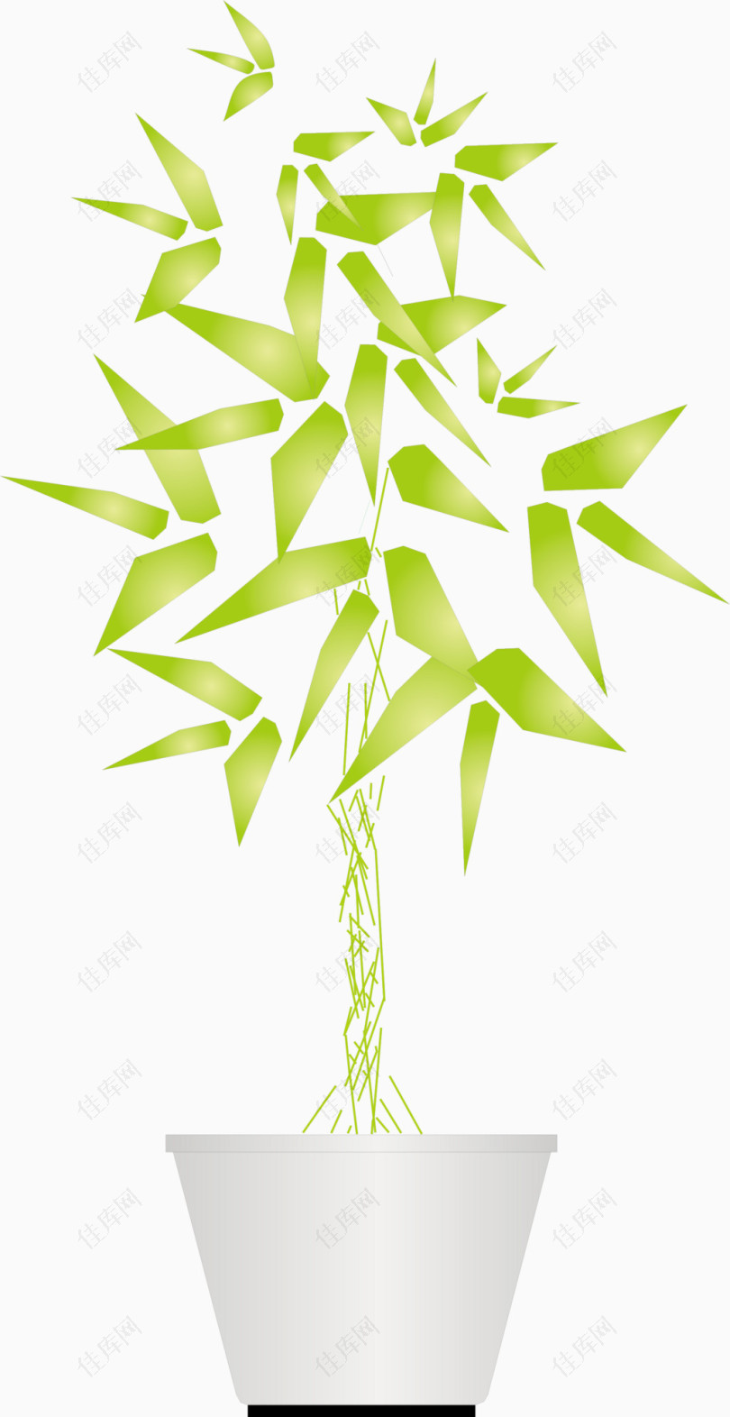 矢量立面绿色竹子盆栽装饰品