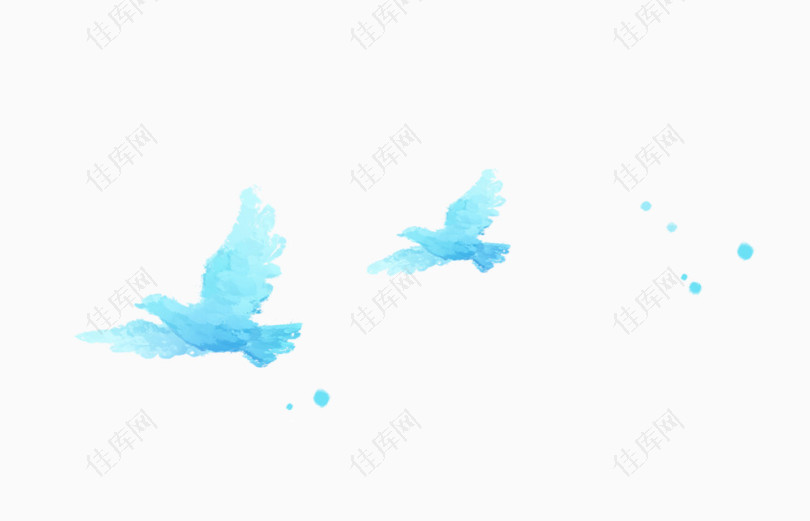 手绘水彩清新蓝色小鸟