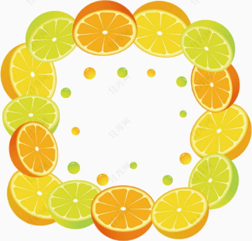 柠檬橙子切开组成的边框