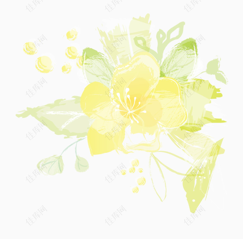 手绘黄色淡雅花卉