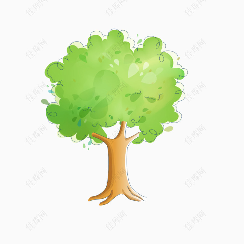 绿色手绘小树