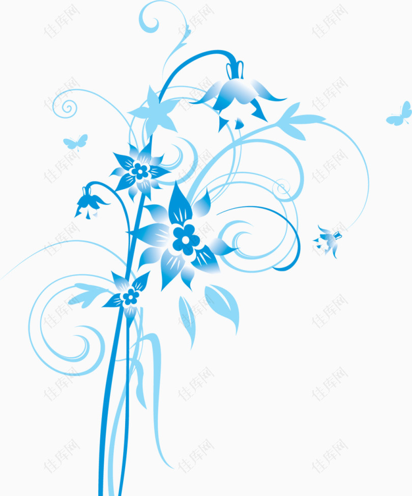 蓝色花朵边框装饰