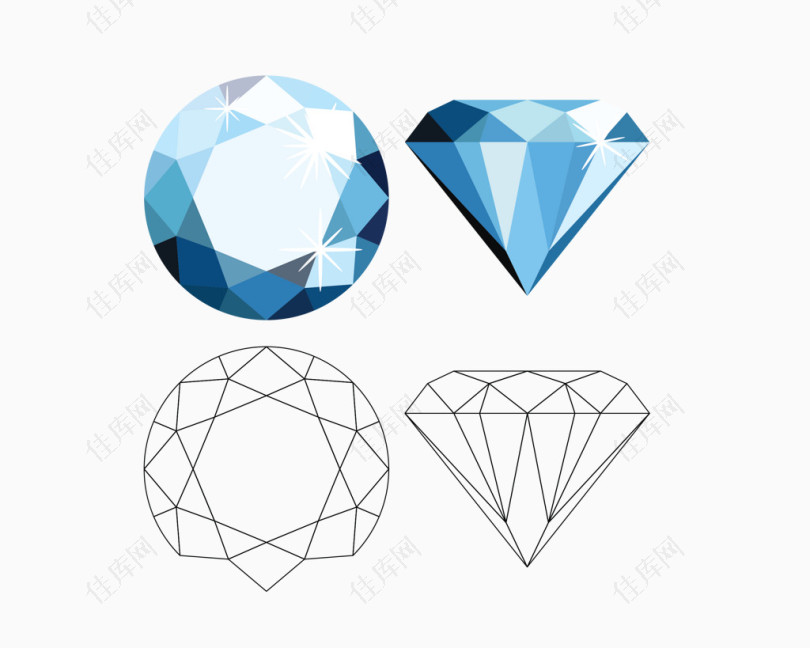 矢量蓝色球形三角钻石