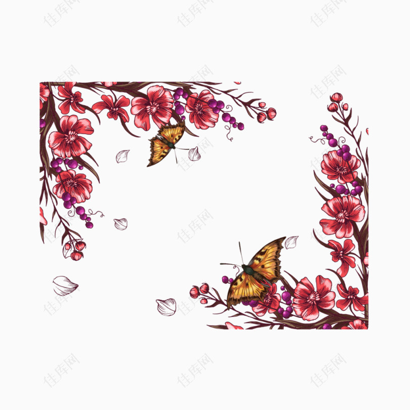 手绘花朵蝴蝶装饰边框