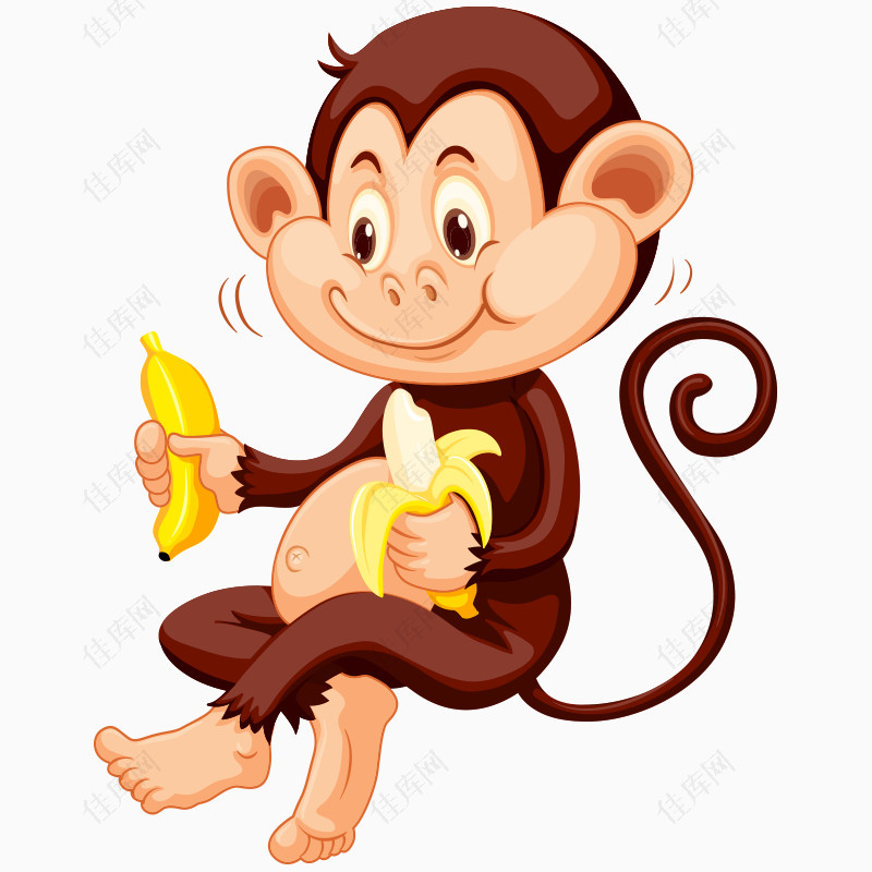 卡通动物小猴子吃香蕉